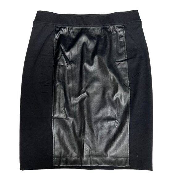 INC International Concepts Skirt Black Faux Leather Front Stretch Slip On Large - Picture 3 of 11